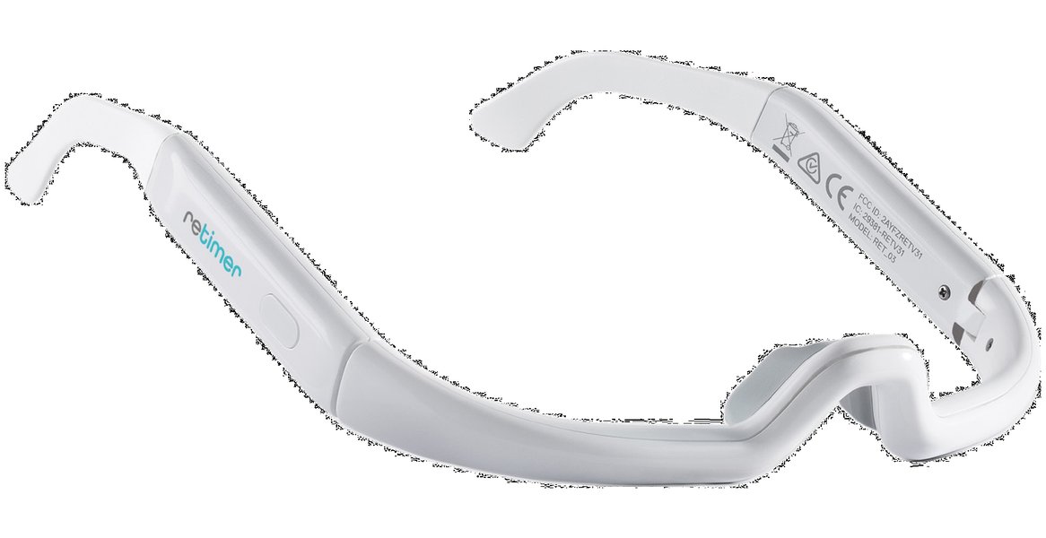 Retimer 3 Light Therapy Glasses showing green light emission from below