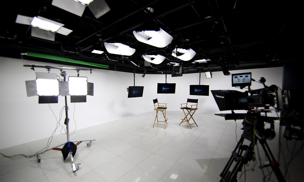 TV studio lights and cameras