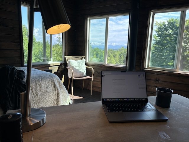 scenic research desk with books