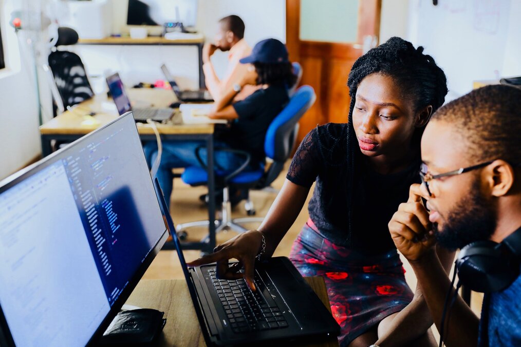 students working and studying