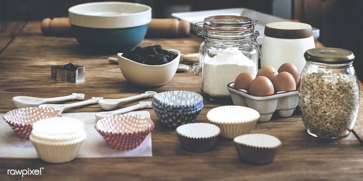 baking ingredients and kitchen table