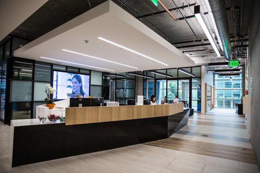 Modern open-plan office space in a bank