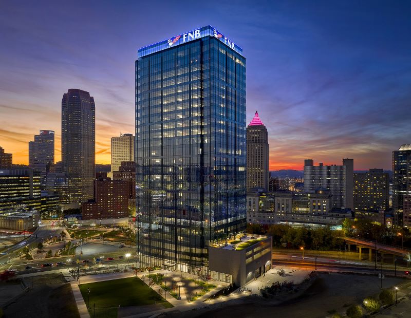 cityscape modern bank building