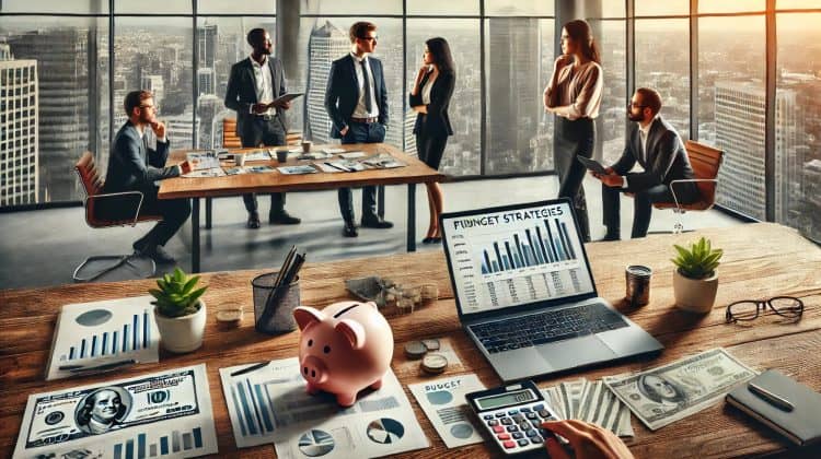 modern office desk with financial documents