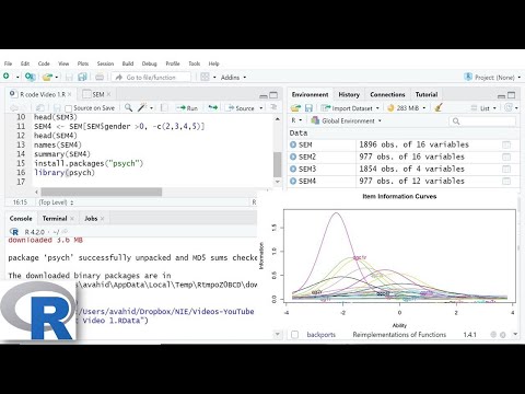 R code on computer screen with statistical charts