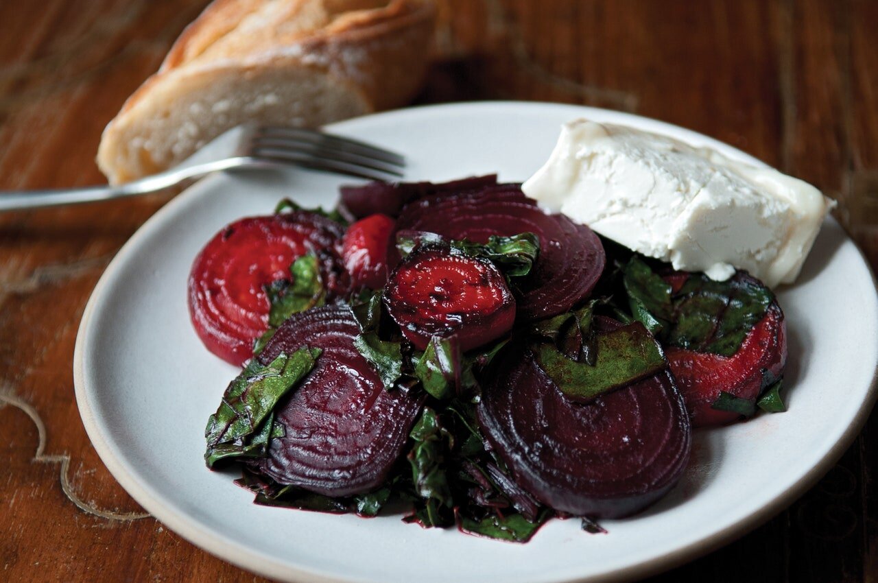 rustic kitchen ingredients and beet dishes