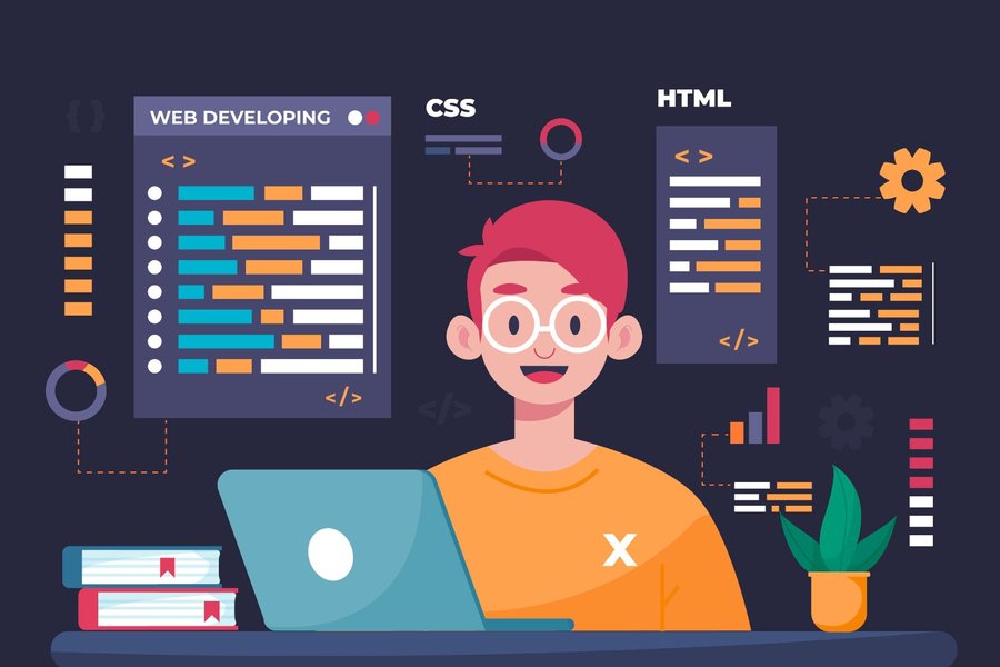 Stylized graphic representing AI assisting with coding