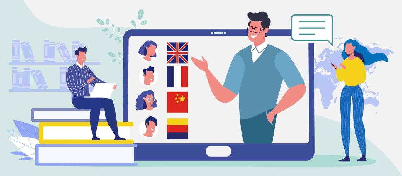 Illustration of augmented reality being used for language learning