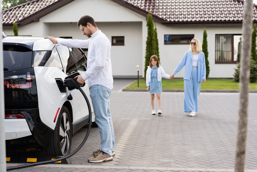 An EV charging station at sunset, emphasizing the importance of infrastructure.