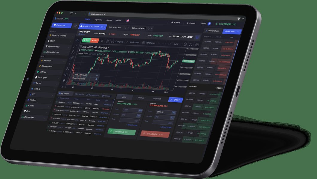 Interface van een crypto trading bot platform