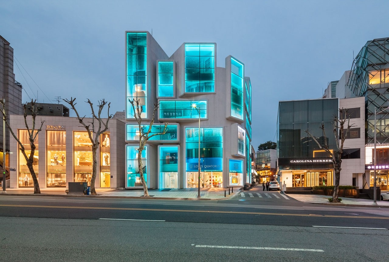 building facade with windows and tenants
