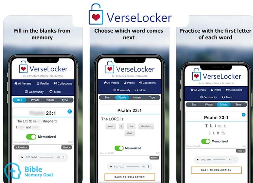 Screenshots of the VerseLocker app, showcasing its interface and features.