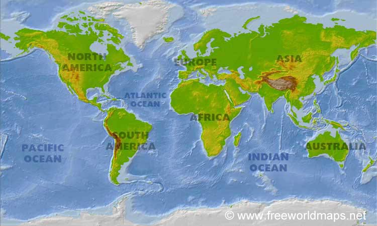 world map with natural features