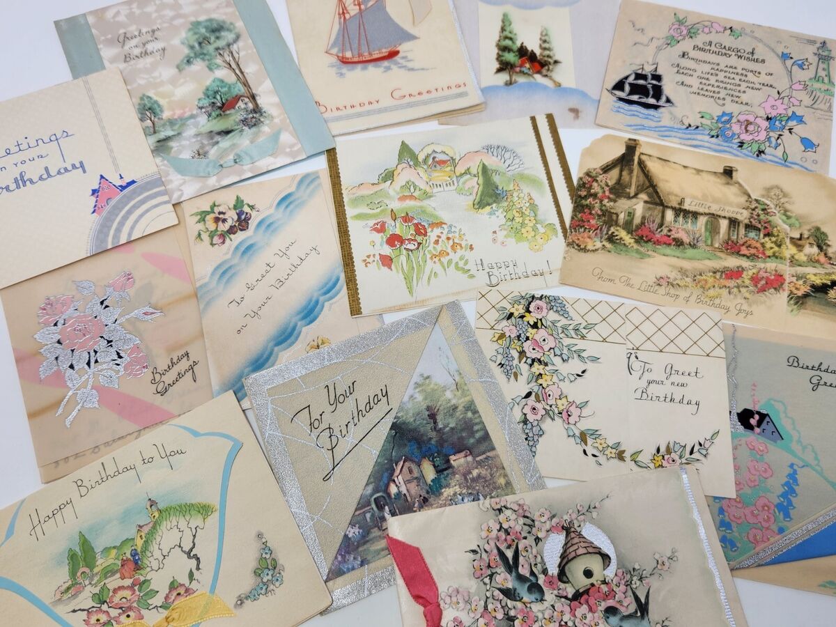 vintage birthday card materials