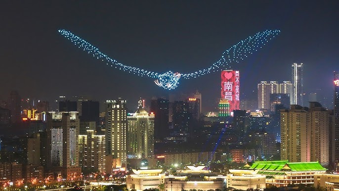urban skyline holograms drones