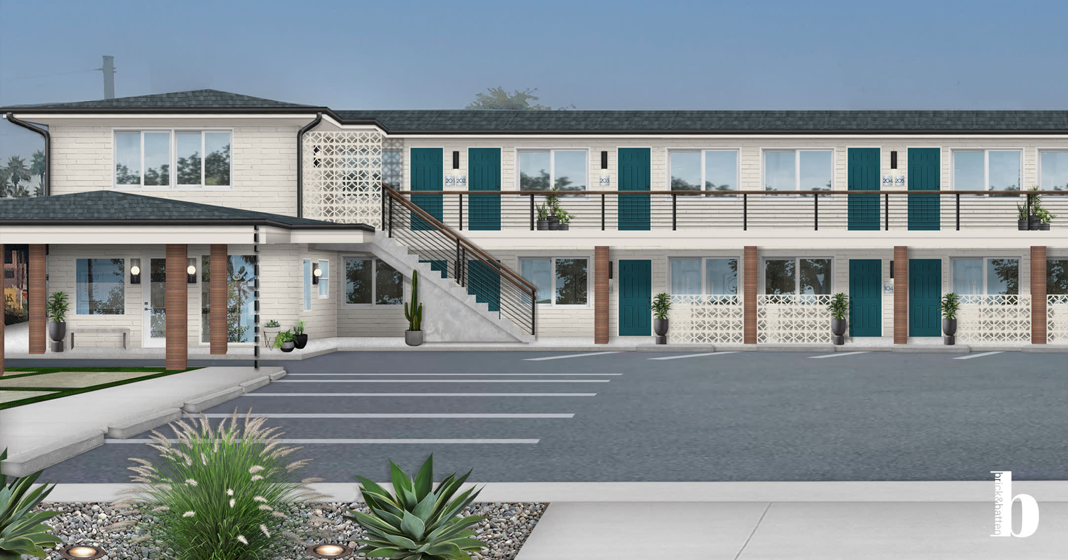company building exterior with surrounding landscape