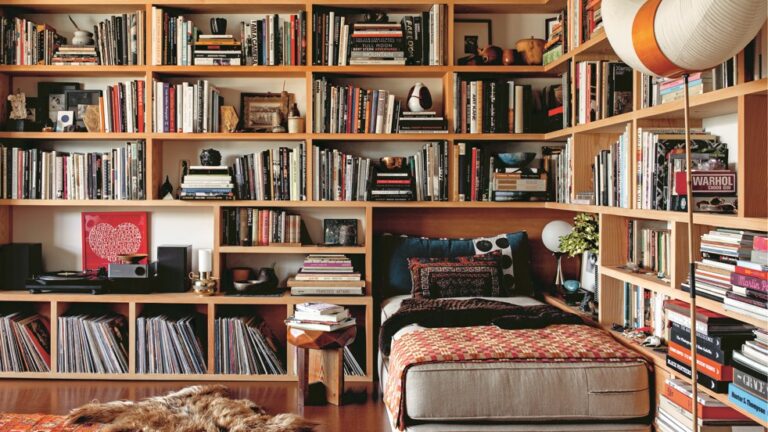 scenic bookshelf vintage reading