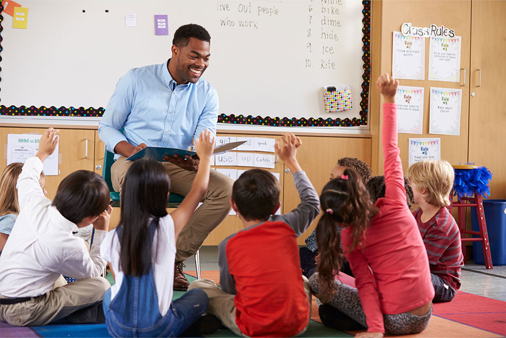 students communicating in classroom