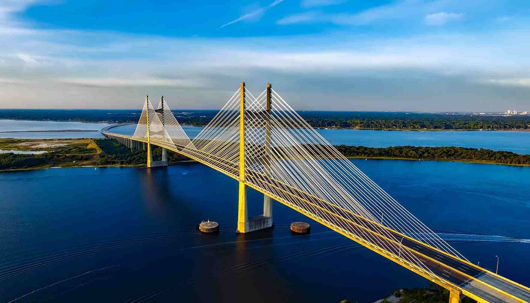 suspension bridge under load, physical structure, engineering landscape