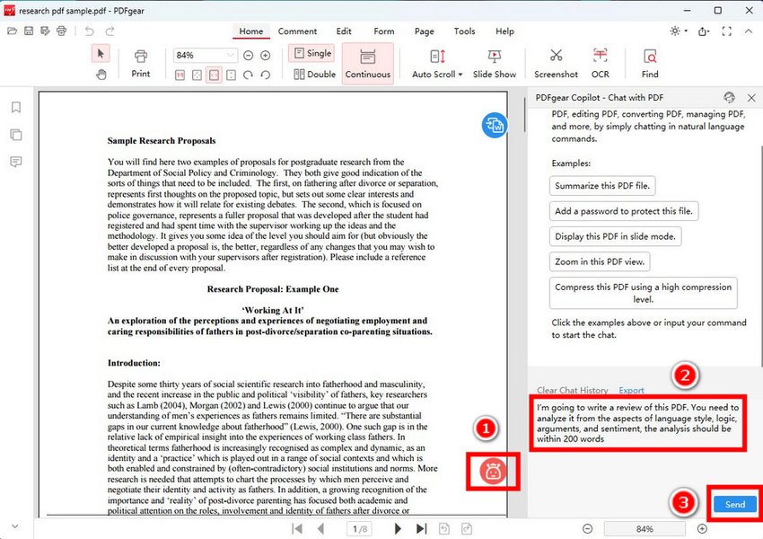 Interface showing an AI copilot helping to analyze a PDF document