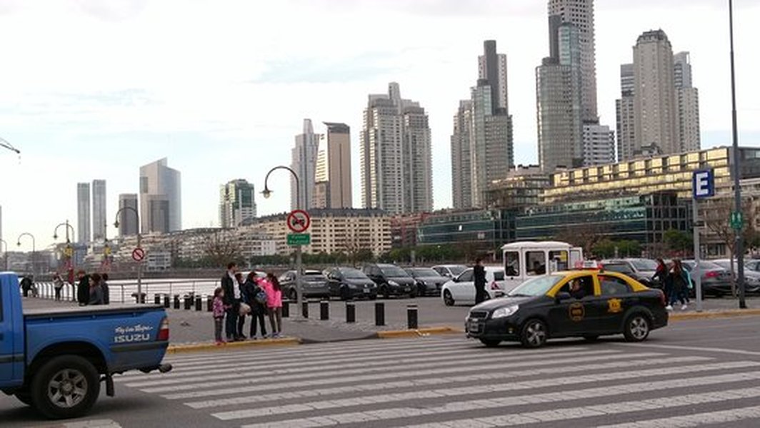 Modern skyline of Puerto Madero with its redeveloped docks and skyscrapers