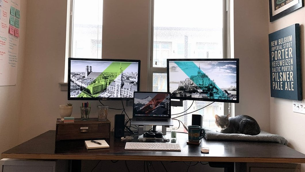 Clean and organized remote work desk setup