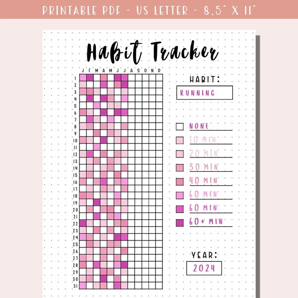 Example of a printable yearly habit tracker
