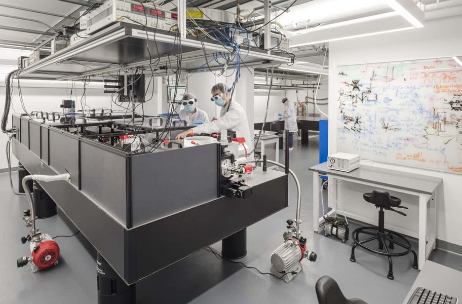 A quantum science laboratory with complex equipment