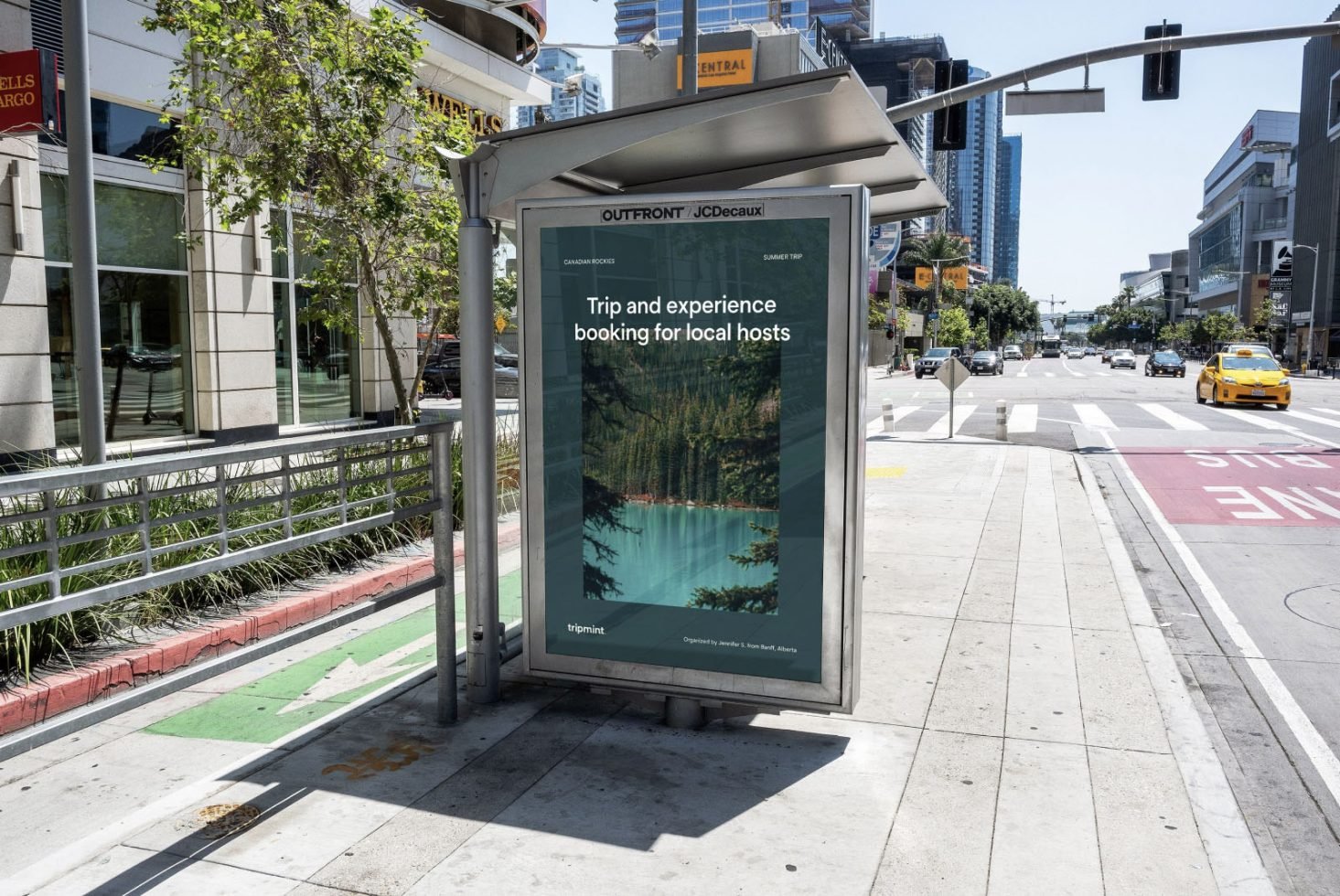 bus stop and urban cityscape