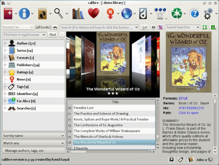 Calibre ebook viewer interface