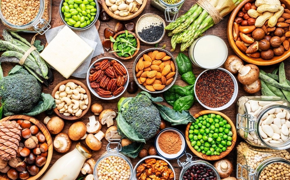 healthy intestine, vibrant food display, diverse gut microbiome