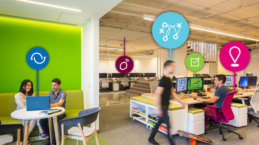 AI assistant technology, digital data screens, creative workspace