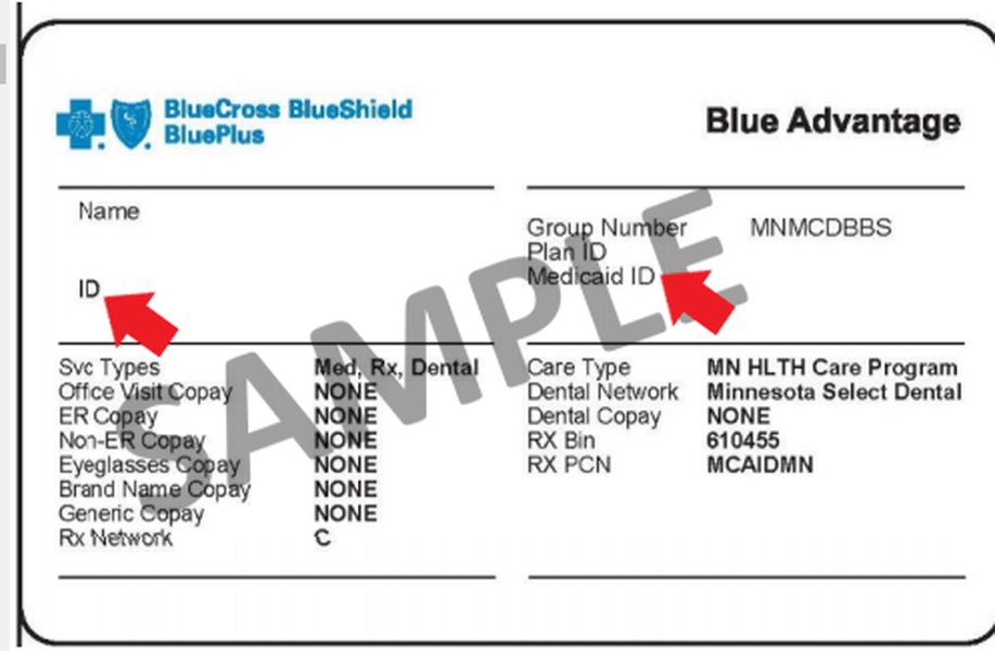 Example of an insurance card, demonstrating proof of coverage.