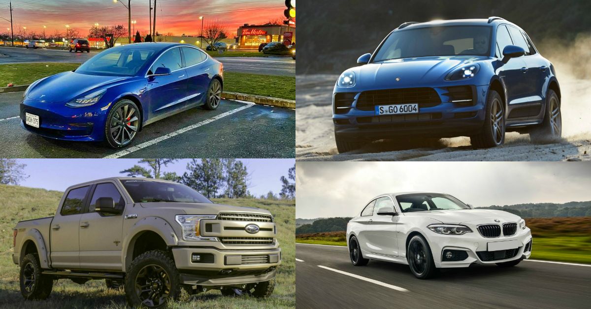 luxury sports cars and modern trucks