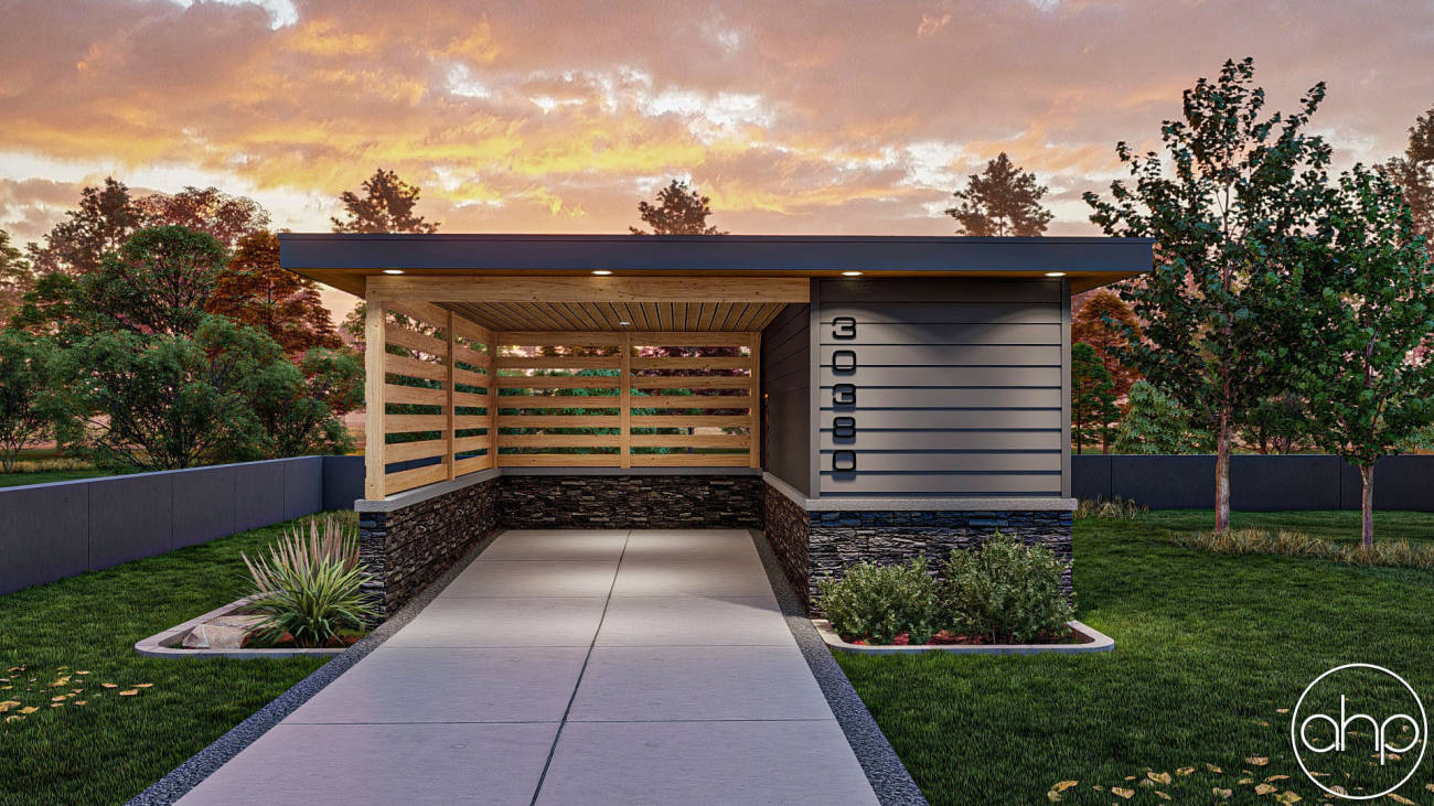 modern carport with storage