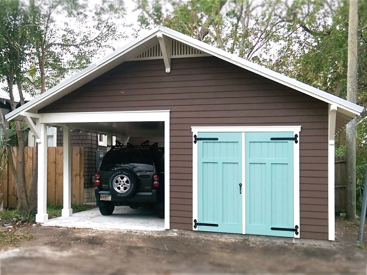 carport under construction with storage
