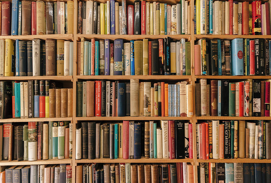 library shelves with books