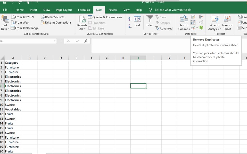 Workflow for creating a list of categories in Excel