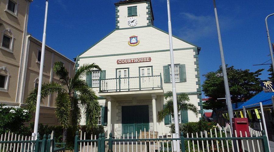 Caribbean courthouse with lush scenery