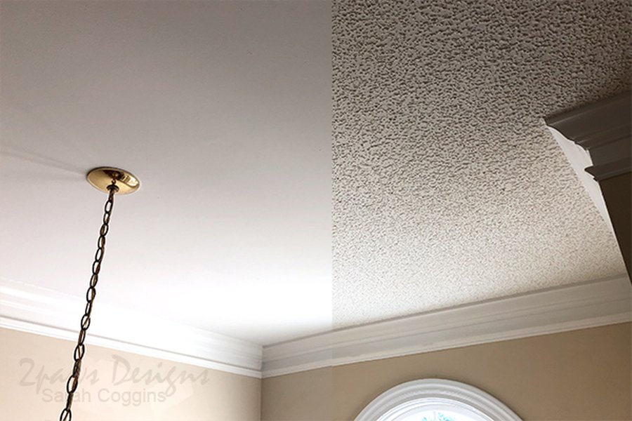 Foyer ceiling before and after popcorn removal