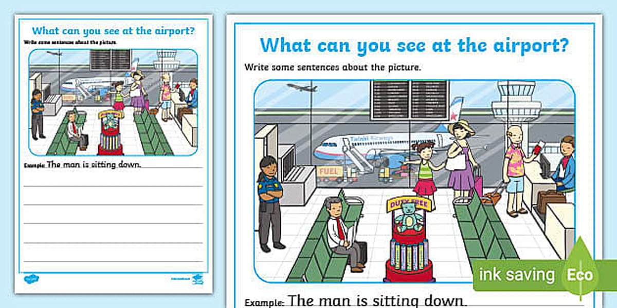 Illustration of a busy airport scene