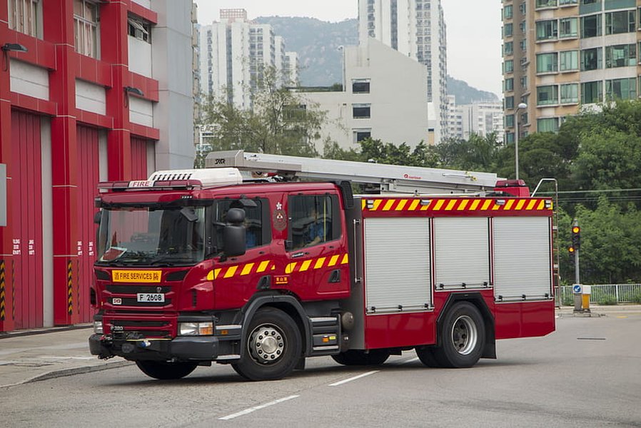Hong Kong fire trucks cityscape
