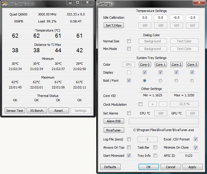 computer temperature settings interface