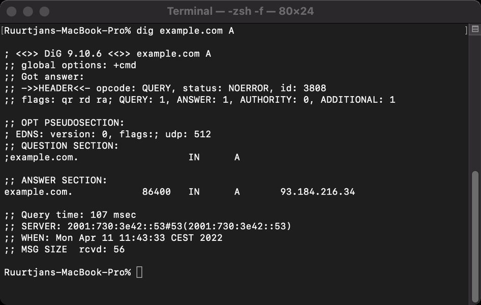 ตัวอย่างการใช้คำสั่ง dig หรือ nslookup