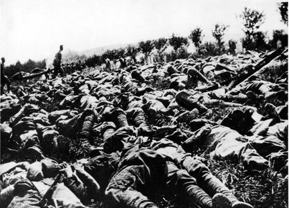 historical military battlefield with chemical weapons related imagery