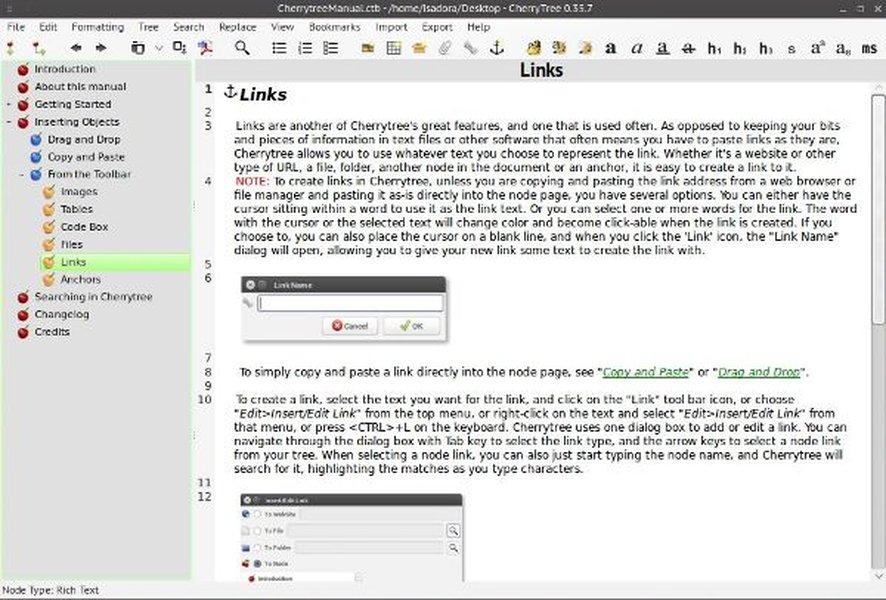 CherryTree main interface showing tree structure