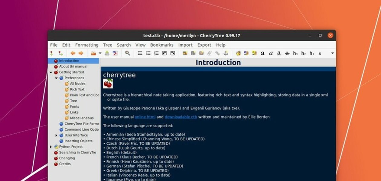 CherryTree with rich text formatting