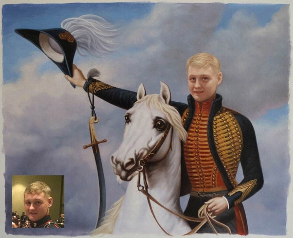 historical portrait of a white horse