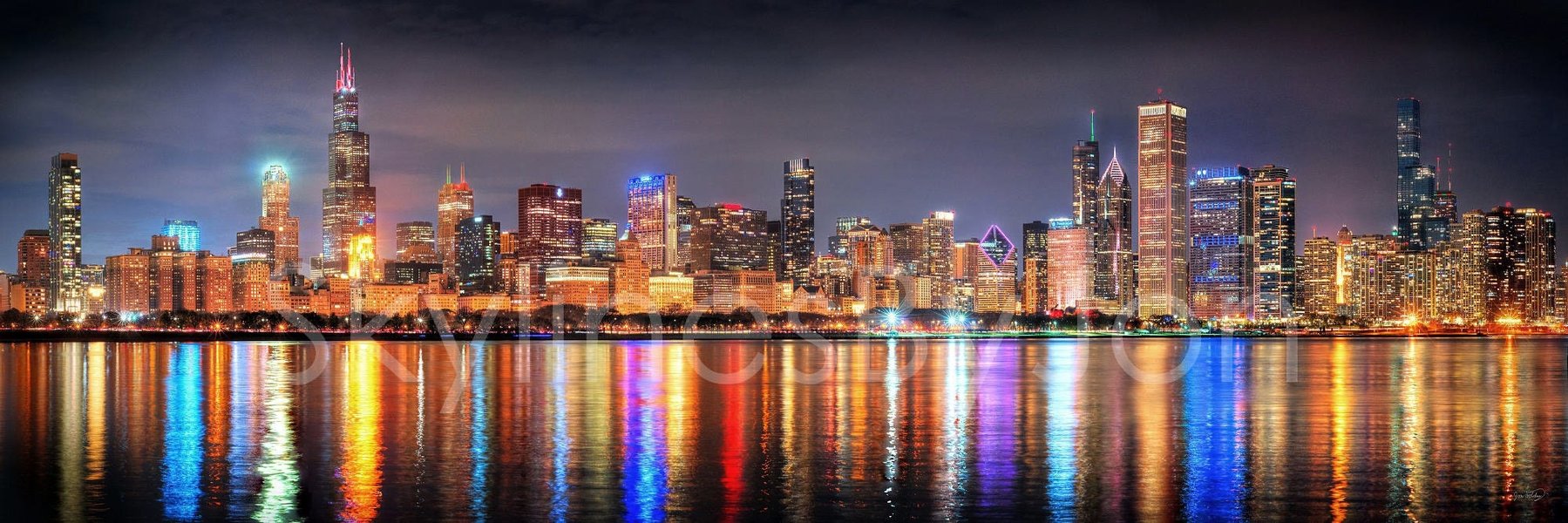 Skyline di Chicago di notte