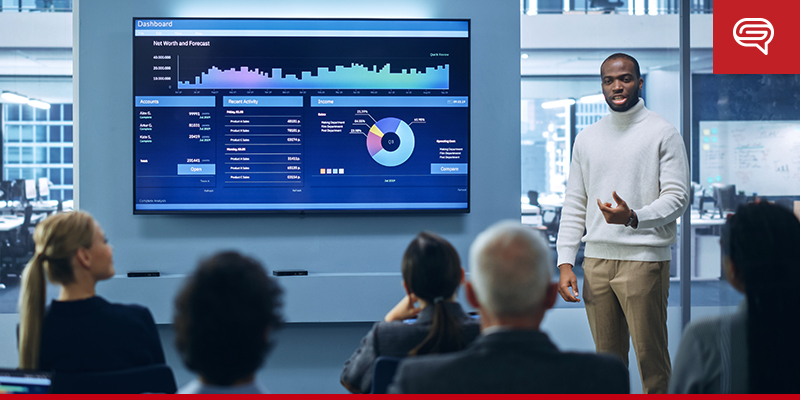 financial market data screens corporate meeting